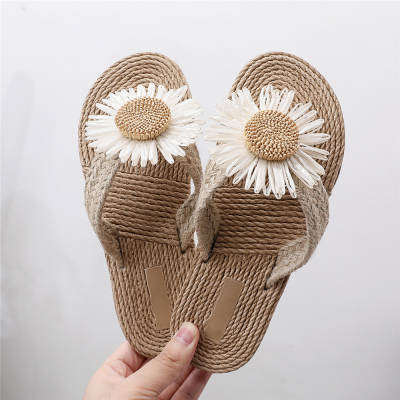 Ethnic Style Imitation Straw Travel Hemp Sole Women's Sandals Trendy Outfit Flip-Flops Fashionable Beach Flower Flip-Flops Women's Slippers