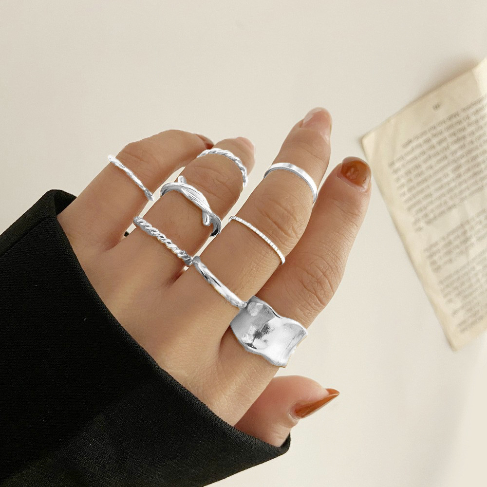 new irregular alloy ring creative simple cold style personalized ring suit 8-piece set_voghion.com