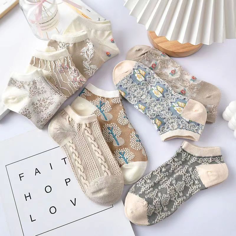 Summer boat socks low-top shallow-cut women's socks Japanese retro literary style socks breathable sweat-absorbent socks cotton thin wholesale