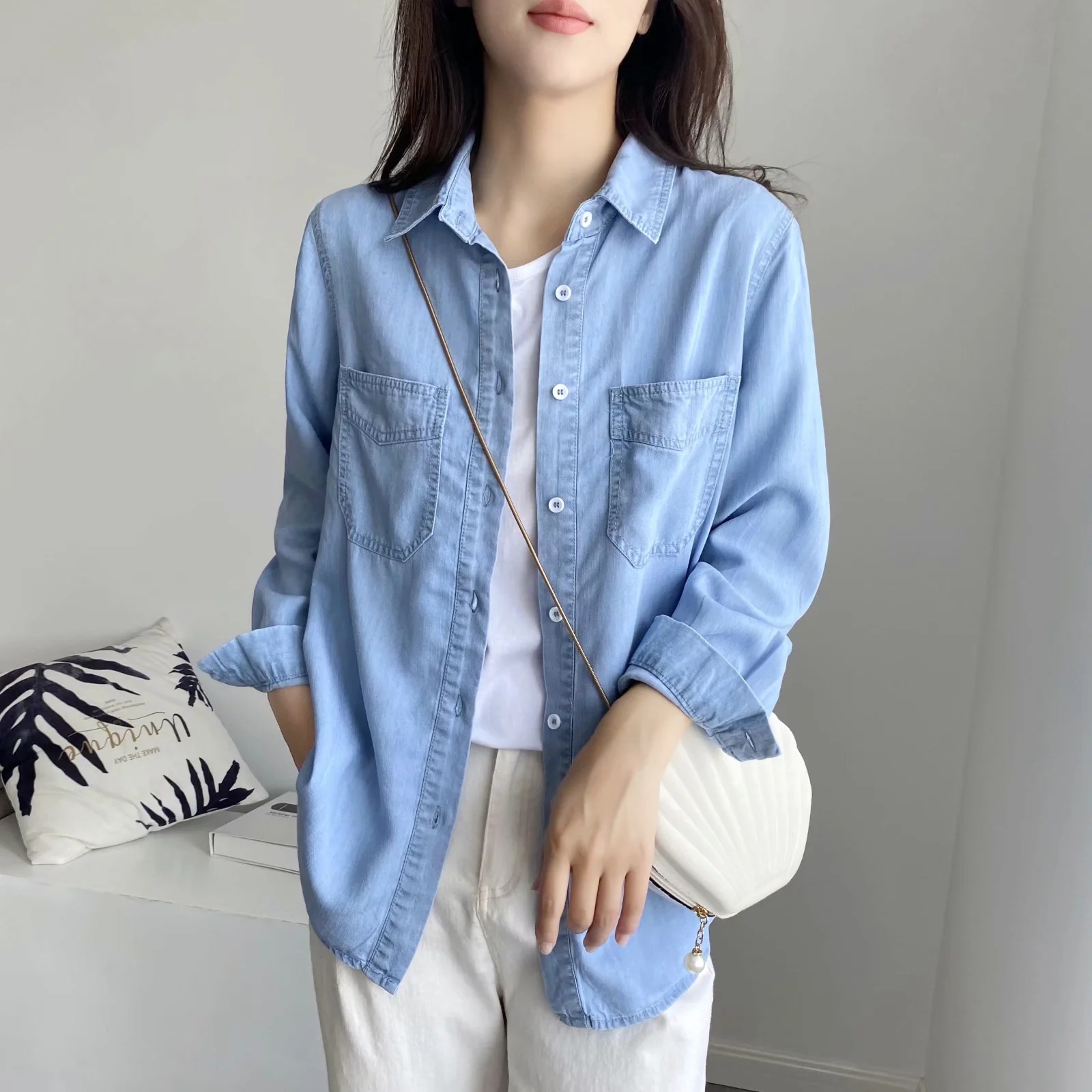 Early Autumn Thin Denim Shirt Women's Korean Style 2023 Spring and Summer New Loose Casual Shirt Jacket 2114