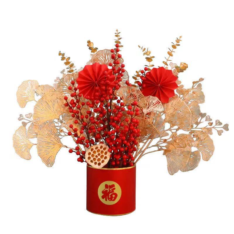 金色のプラスチックの花の新年の福の桶の装飾の部品をシミュレーションします。|undefined