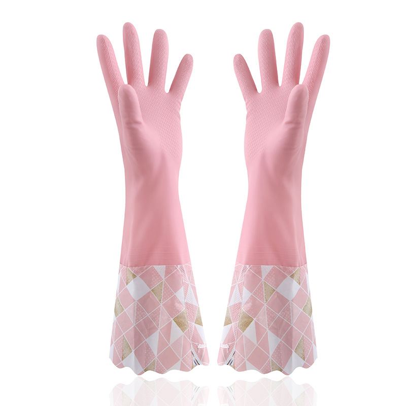 Household waterproof laundry rubber gloves durable Winter velvet lengthened household dishwashing gloves kitchen wholesale