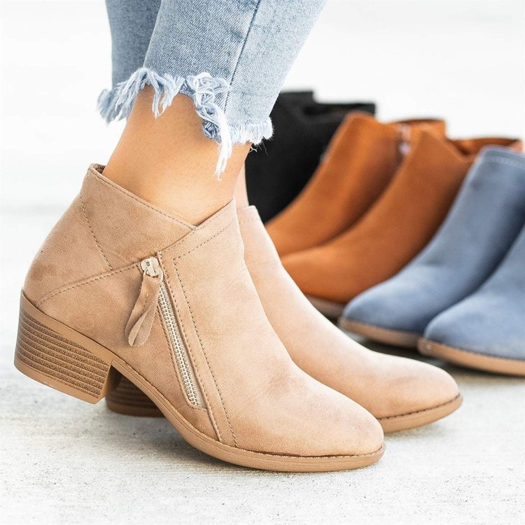 Independent station wish foreign trade women's shoes New thick heel large size cold sticky large women's boots Martin boots flat bottom side zipper boots