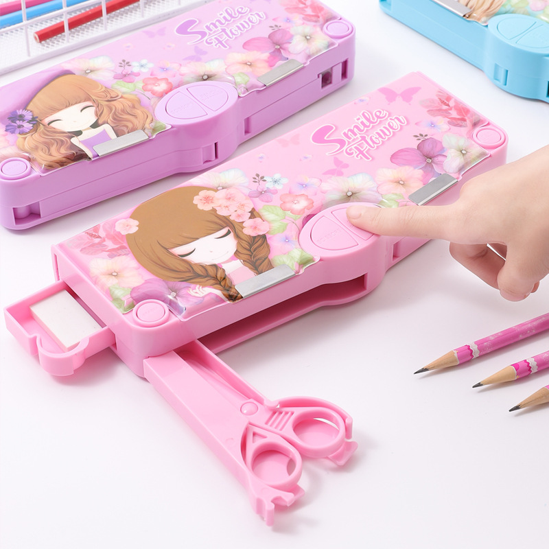 Flower Girl Children's Learning Stationery Box Multi-functional Stationery Set Gift Primary School Children's Single-layer Large Capacity