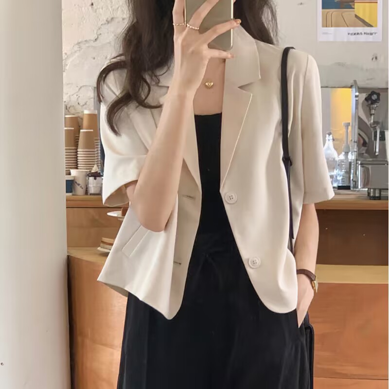 Suit Collar Short Sleeve Shirt Coat Women's Summer 2023 New Design Sense Niche Thin Shirt Short Top