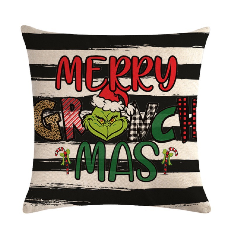 2023 Green Hair Monster Grinch Linen Pillow Case Grinch Home Decorative Sofa Cushion Cover Amazon