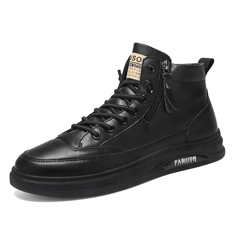 2024 spring men's shoes new breathable high-top shoes men's trendy versatile non-slip wear-resistant casual leather shoes board shoes men