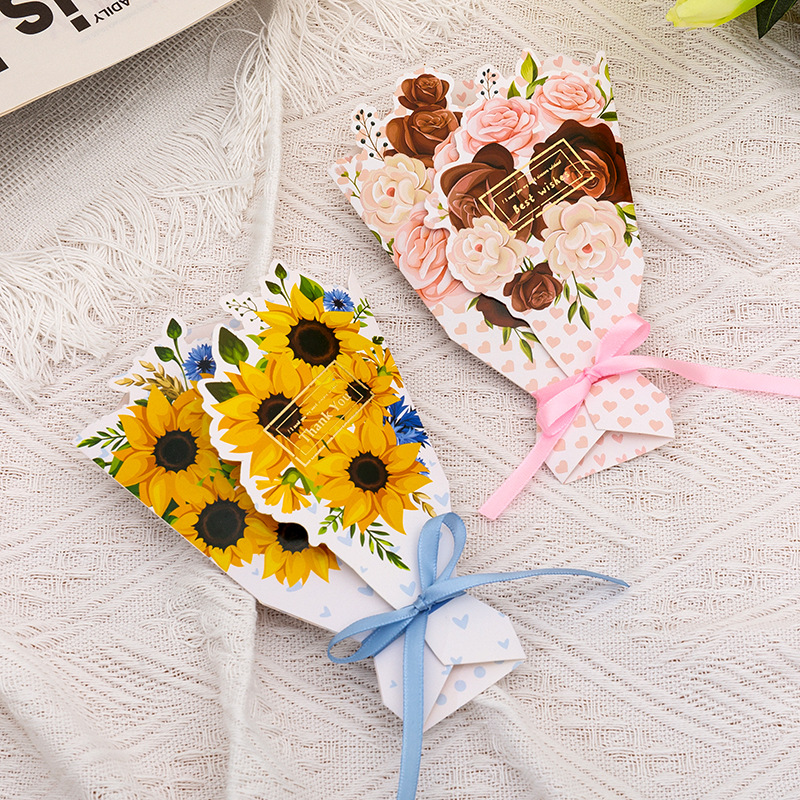 Cross-border three-dimensional bouquet bow bronzing greeting card Valentine's Day Christmas greetings thank you gift message small card