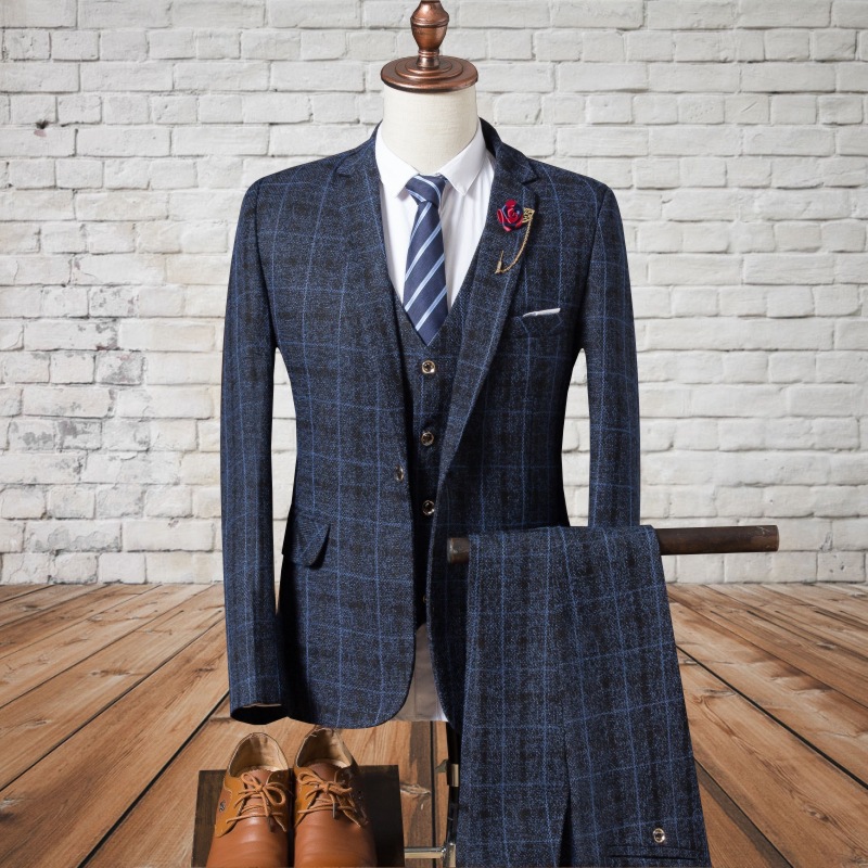 2024 Autumn and Winter New Men's British Slim-fit Plaid Suit Three-piece Fashionable Men's Casual Dress suit Fashion