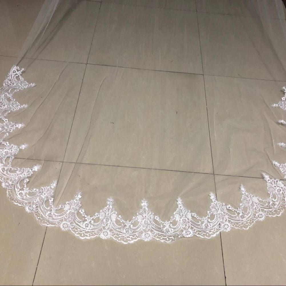 AliExpress Explosions Wedding Dress Veil 3 m Single Layer Car Stock Lace Trailing Shape Bridal Veil Wholesale