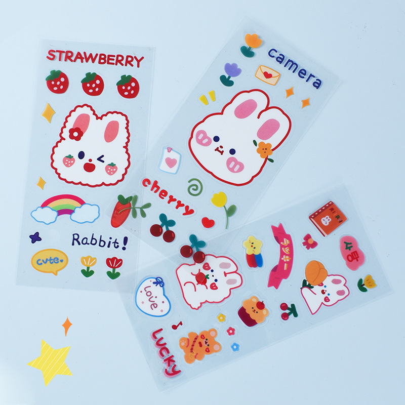ins girl heart cute rabbit hand account sticker strawberry sticker hand account book decoration material PVC Cup sticker wholesale