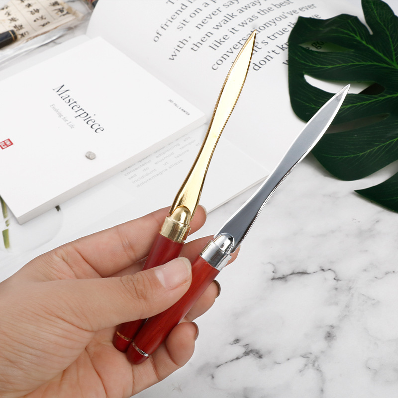 New mahogany letter opener multifunctional tool pen open express outdoor self-defense metal pen printing logo gift pen