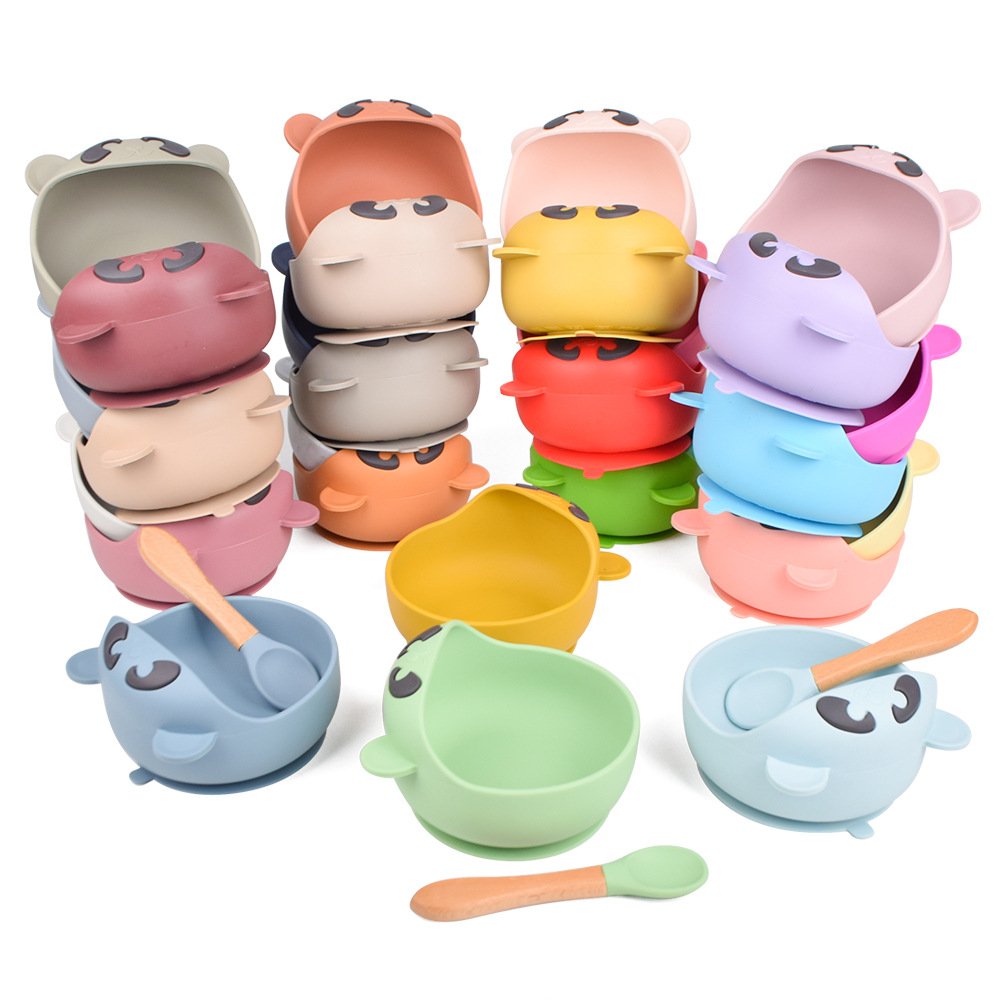 食品级硅胶儿童硅胶碗 宝宝硅胶碗勺子叉子 婴儿蜗牛小熊吸盘碗