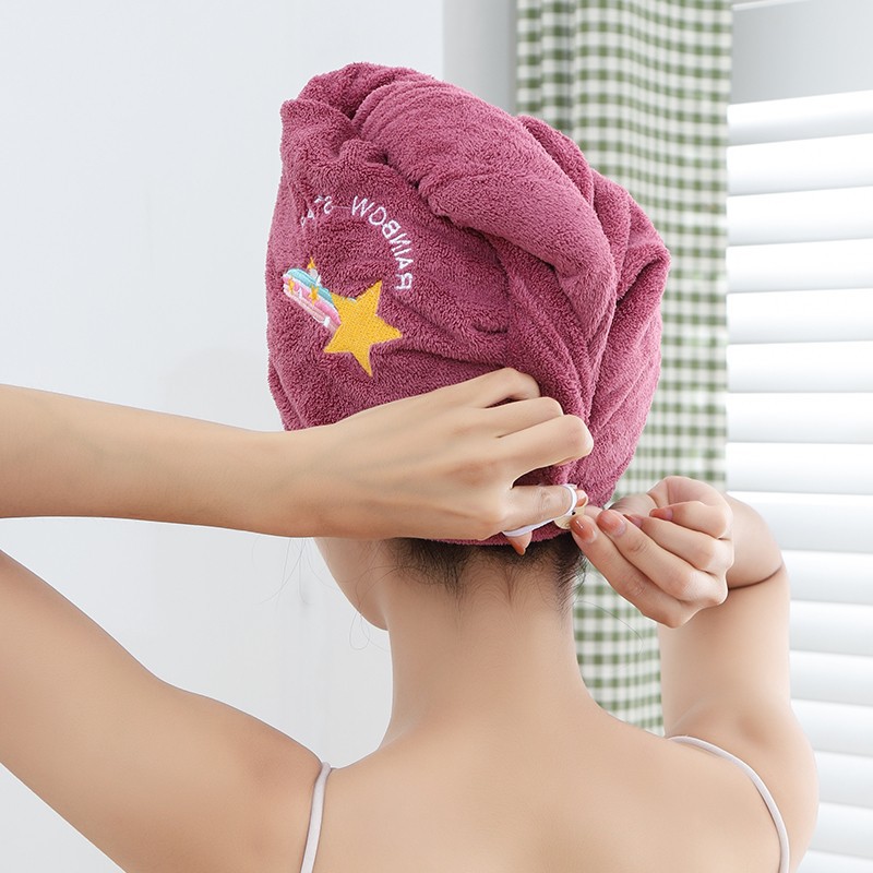 Factory wholesale coral fleece dry hair cap double thick shampoo wrap head absorbent embroidery triangle cap a generation of hair