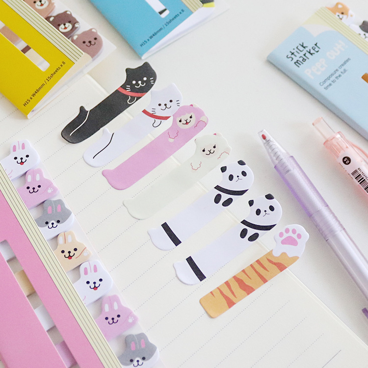 0821 Cute Japanese and Korean Stationery Row Sitting Animal Bookmarks Post-it Notes Message N Post-it Notes