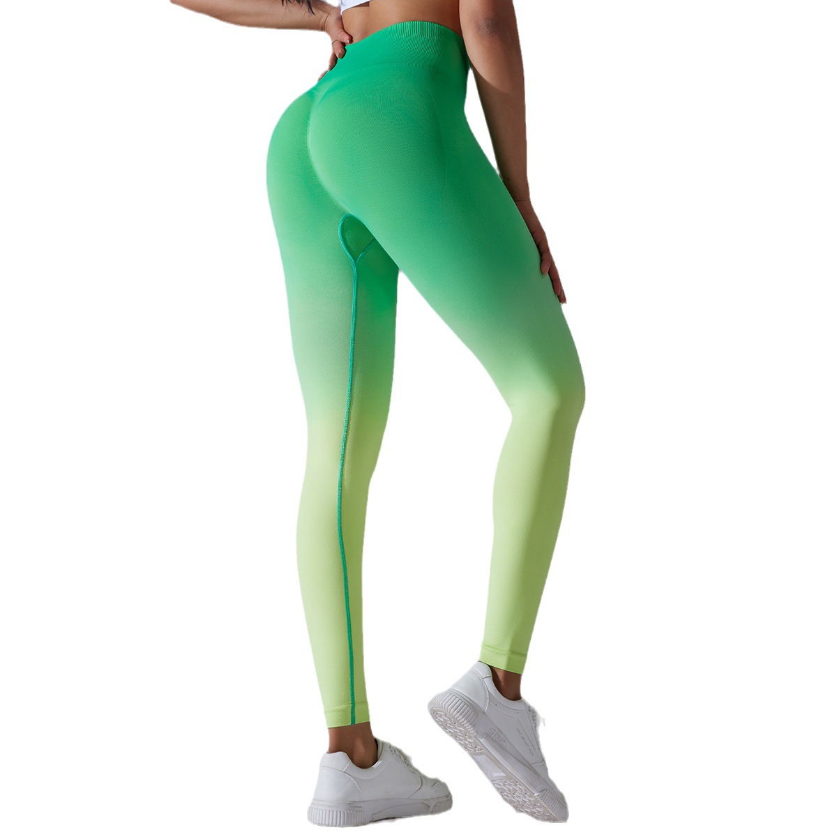 Cross-border European and American Amazon seamless knitted candy gradient tight high waist hip lifting yoga pants sports fitness pants for women