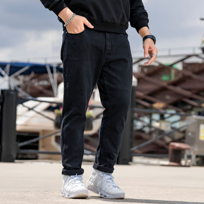 Six plus size men's black and white business men's pants micro elastic washed casual loose jeans 670