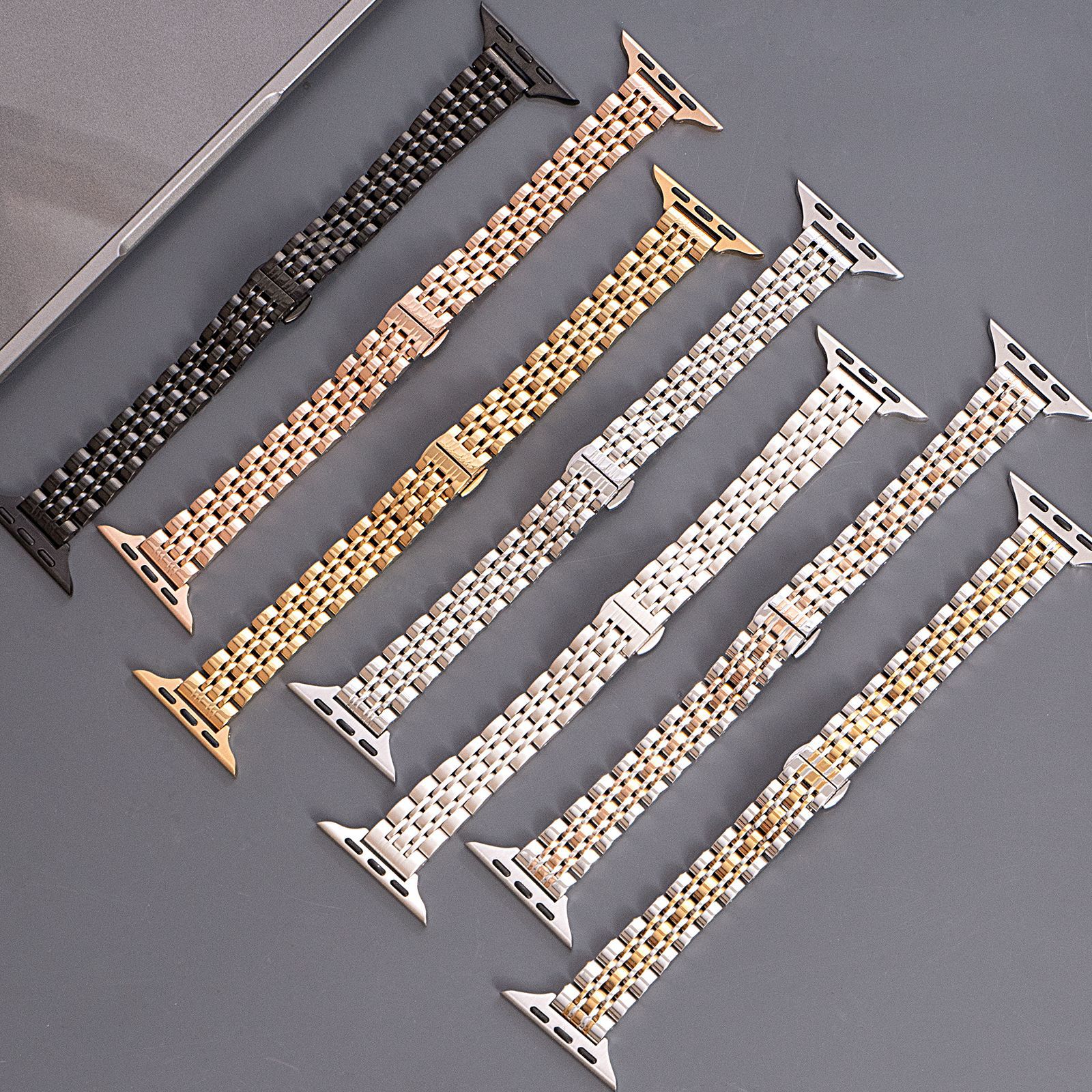 For Apple applewatch Small Waist Women's Seven Beads Solid Stainless Steel Iwatch Smart Watch Strap