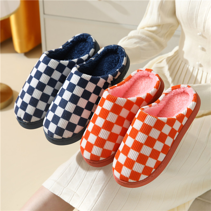 New Style Checkerboard Cotton Slippers Winter Household Wholesale Cute Indoor Home Warm Slippers Maomao Slippers Women Winter