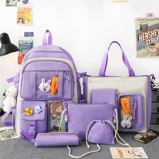 Backpack five-piece bag junior high school students light primary school bag female large capacity backpack textbook bag batch