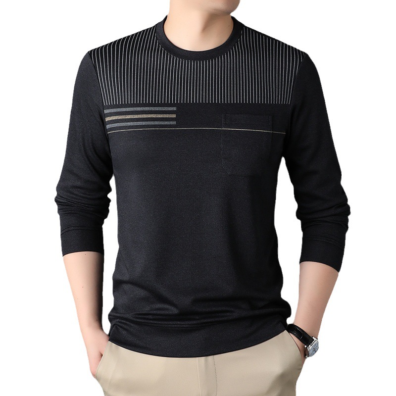 2023 Spring and Autumn new men's long-sleeved T-shirt fashion trendy casual round neck sweater men's bottoming shirt trendy