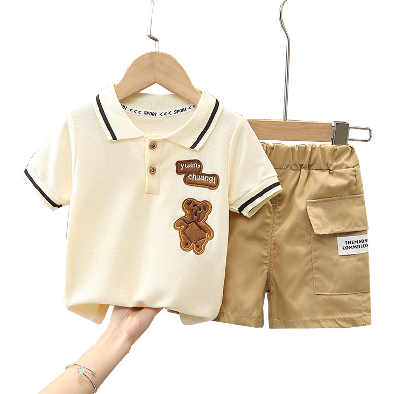 Boys' summer short-sleeved suit 2025 new style baby boy clothes 61 61 children's shirt two-piece set