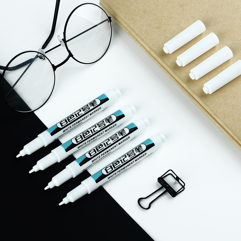 Water-based white marker pen thin head black card pen tasteless not easy to fade painting graffiti tire pen high-gloss pen
