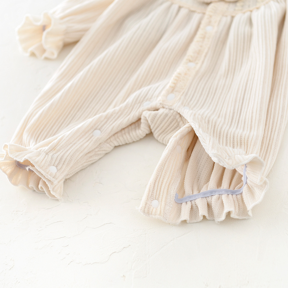 2024 spring new baby beige bow romper baby loose casual jumpsuit outer wear