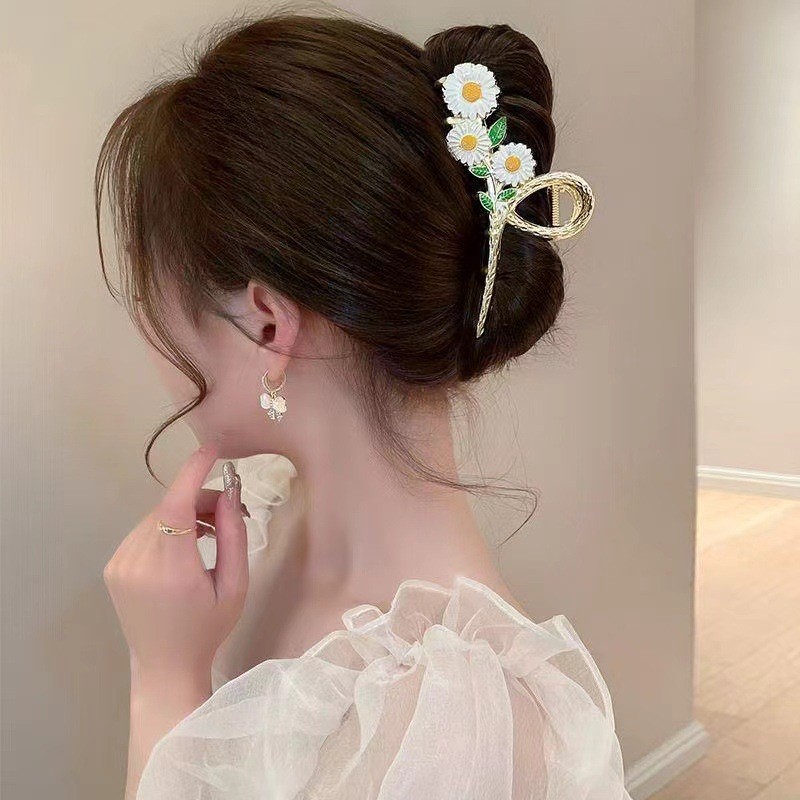 Pince à cheveux en forme de fleur peinte à la main avec des explosions de printemps, pince à cheveux féminine douce et girly, pince à cheveux en forme de requin_voghion.com