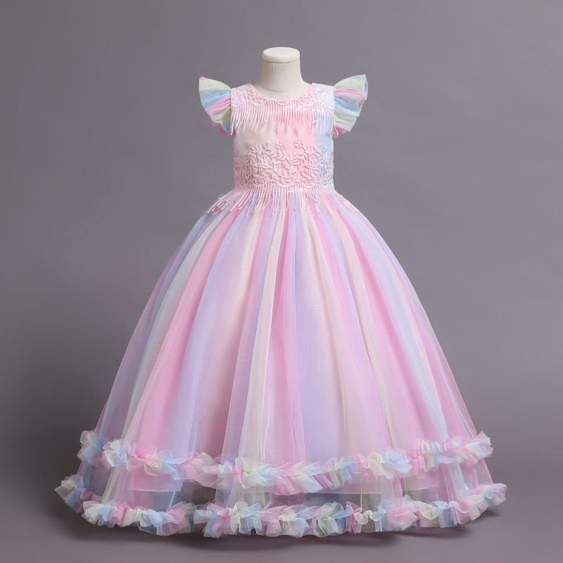 Foreign trade children's clothing girls New Princess dress big children's long dress summer children's piano performance clothing wholesale