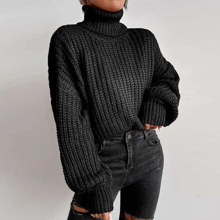 Pull à col roulé en tricot ample à manches longues pour femme, nouvelle mode automne et hiver, commerce extérieur transfrontalier_voghion.com
