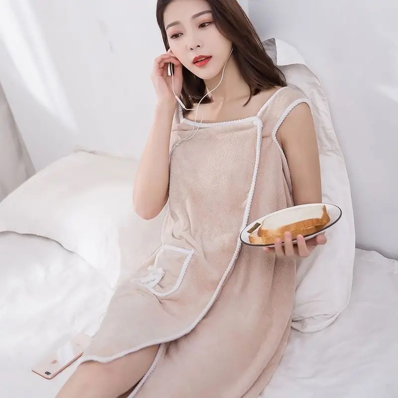 free size Wearable Bath Towel Female Adult Strapless Sling Bath Skirt Soft Absorbent Bath Special Coral Fleece Bath Towel Wholesale