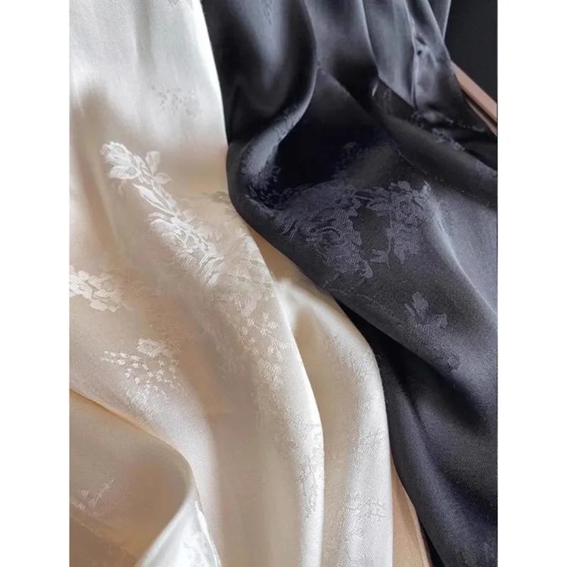 A line of big-name tail single-cut label satin drape acetate women's two-color jacquard wide-leg loose straight ice silk trousers