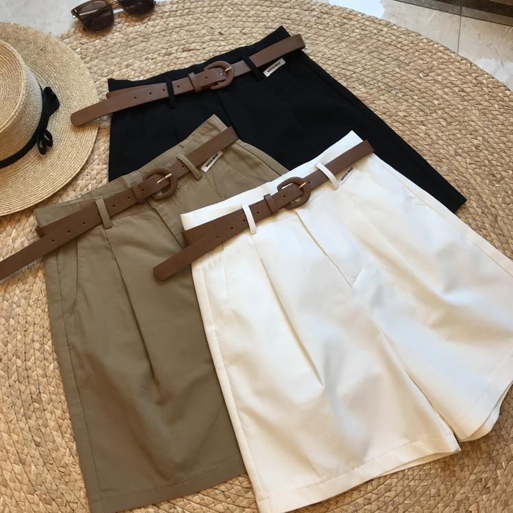 [Belt delivery] workwear wide-leg shorts women's 2024 Summer thin cropped pants loose all-match casual pants New