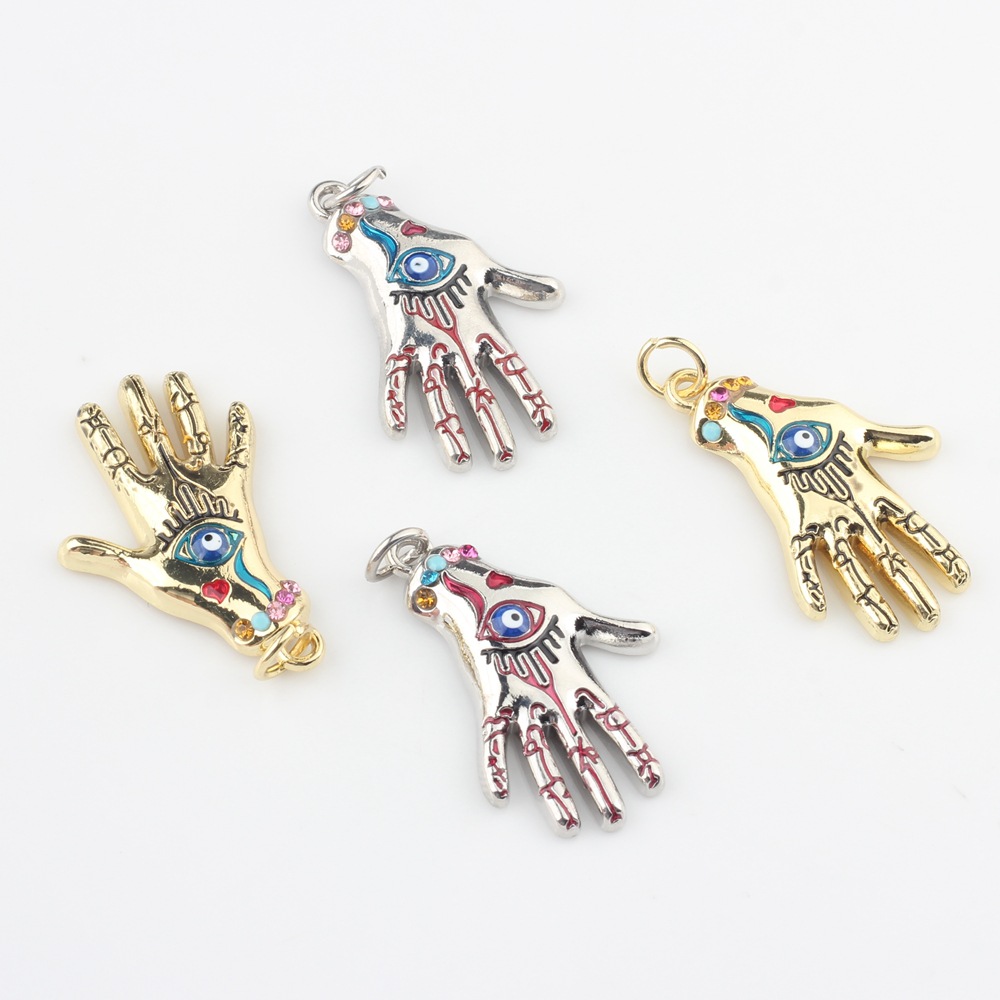 European and American alloy dripping oil point diamond palm finger small pendant pendant DIY popular fashion earrings jewelry accessories