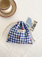 Drawstring Pocket-Blue Lattice Flower