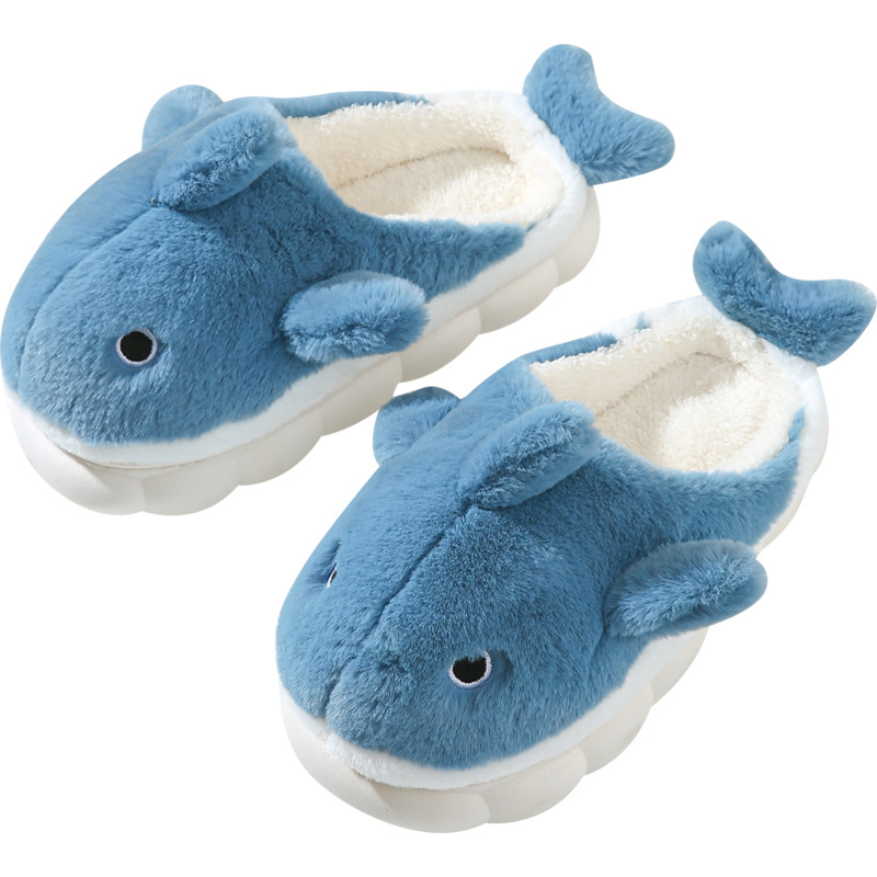 Spot Cute Whale Cotton Slippers Women's Winter Couple Indoor Household Men's Winter Cartoon Mao Mao Slippers