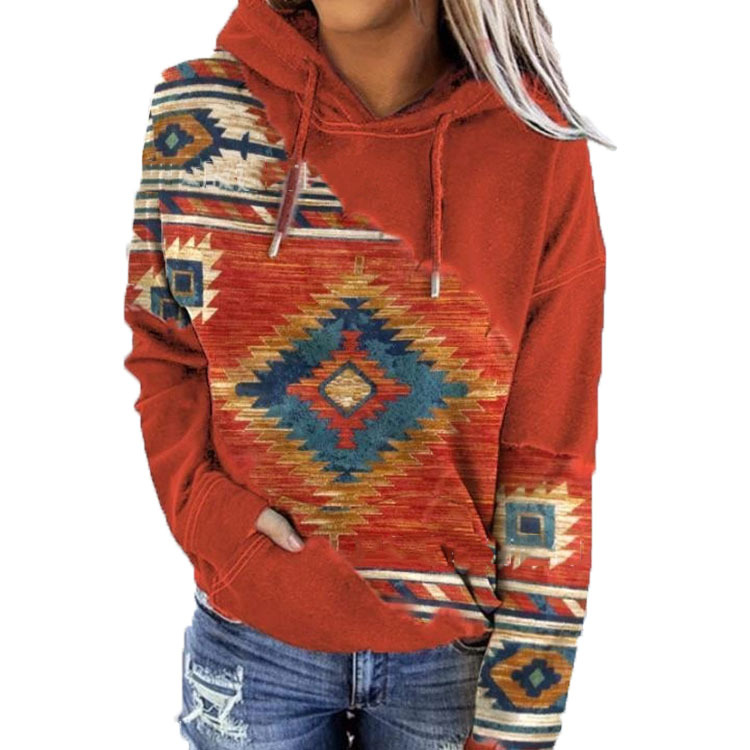 Independent Station Foreign Trade Explosions Top 2022 Autumn and Winter New European and American Women's Ethnic Style Printed Sweat Women's Autumn and Winter