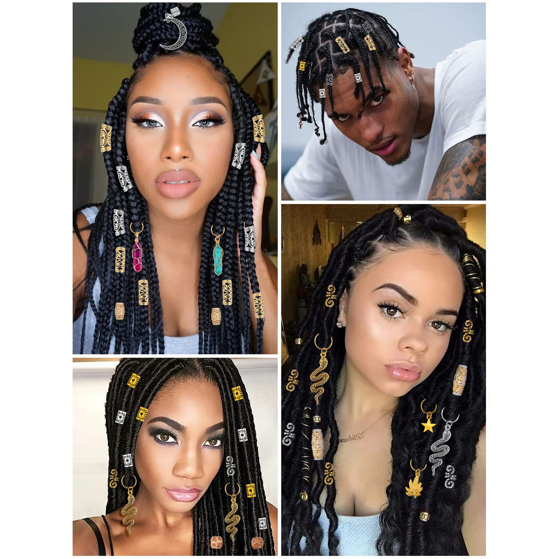 Wig dirty braid vintage hole beads crystal hair extension ring hair accessories suit DIY braid hair ring pendant decoration accessories