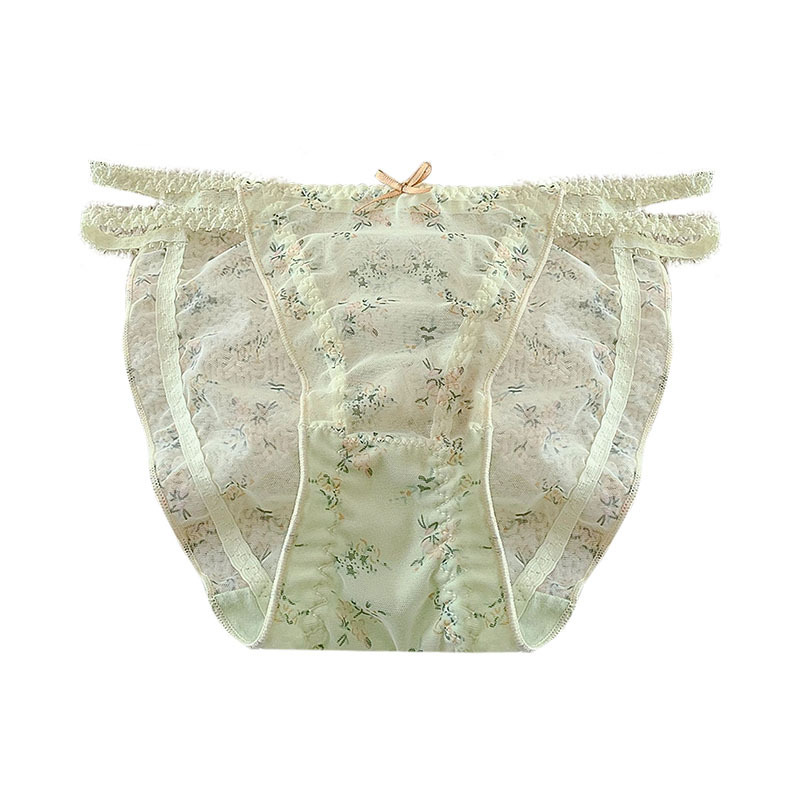 Pastoral Style Floral Underwear Women's Breathable Mesh Sexy Low Waist Japanese Style Cute Girl's Comfortable Thin Belt Briefs