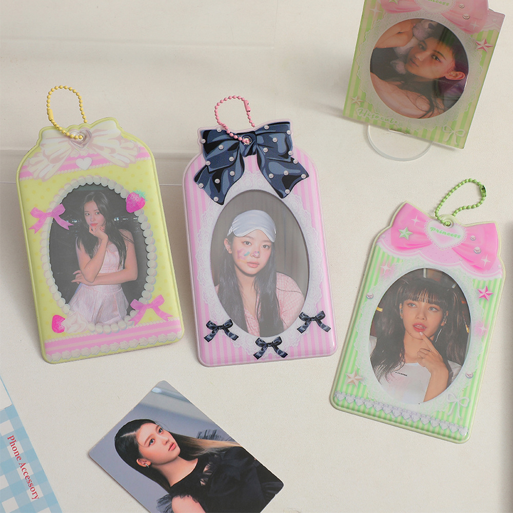 ins Korean style bow transparent pvc card holder star photo card protective cover student photo display pendant card bag