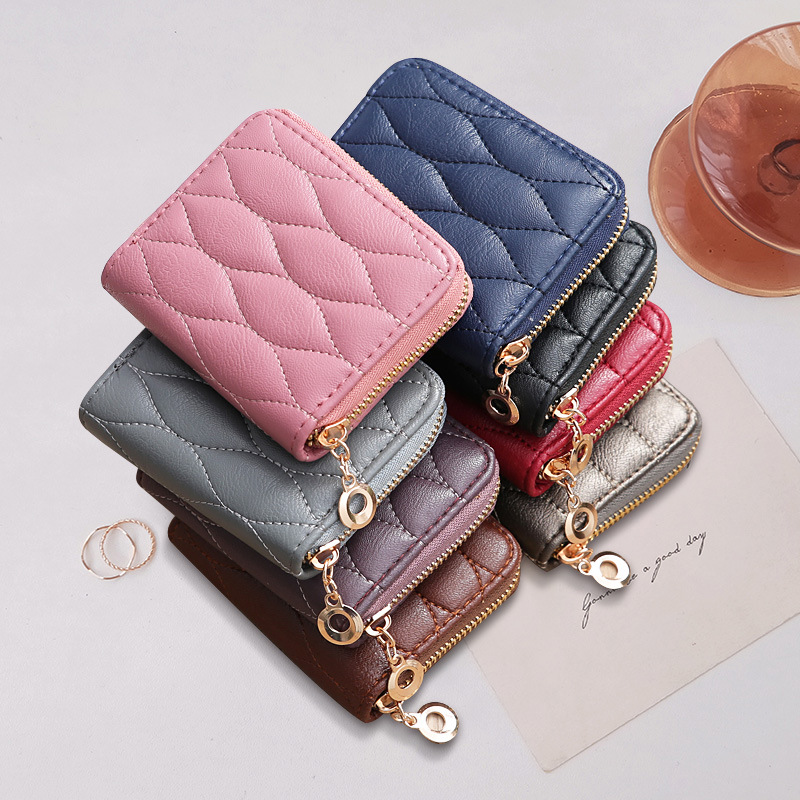 Korean style embroidered horizontal square creative women's wallet zipper short adult clutch coin purse grid coin bag