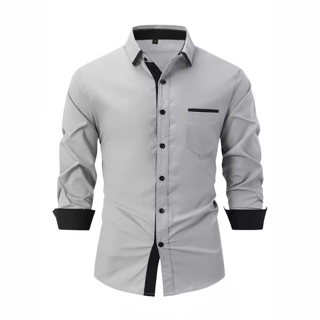 2024 new fashion men's spring and autumn cotton men's color matching business slim casual shirt long sleeve shirt