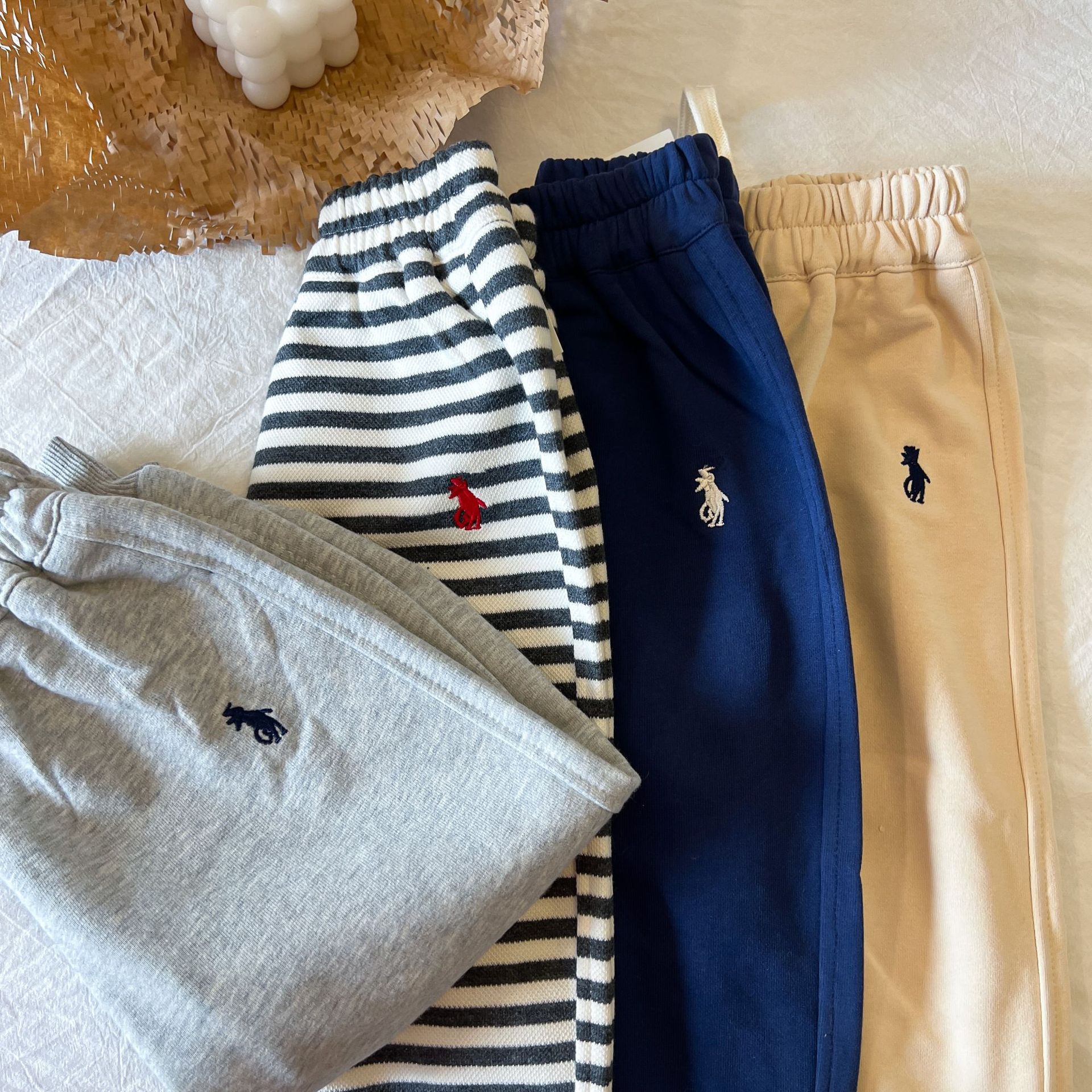2023 autumn new children's sports pants baby striped pants boys solid color casual pants girls sweatpants fashion