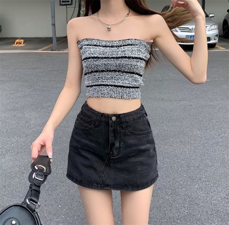 Sweet and spicy anti-exposure denim skirt for women spring  new style hip-covering high-waist a-line skirt slimming shorts skirt