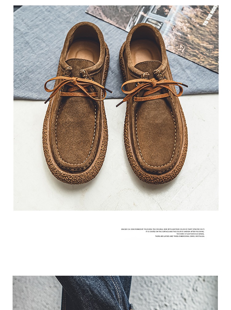 Chaussures de mode pour hommes en cuir poncé, chaussures décontractées à semelles souples, chaussures à enfiler pour hommes_voghion.com