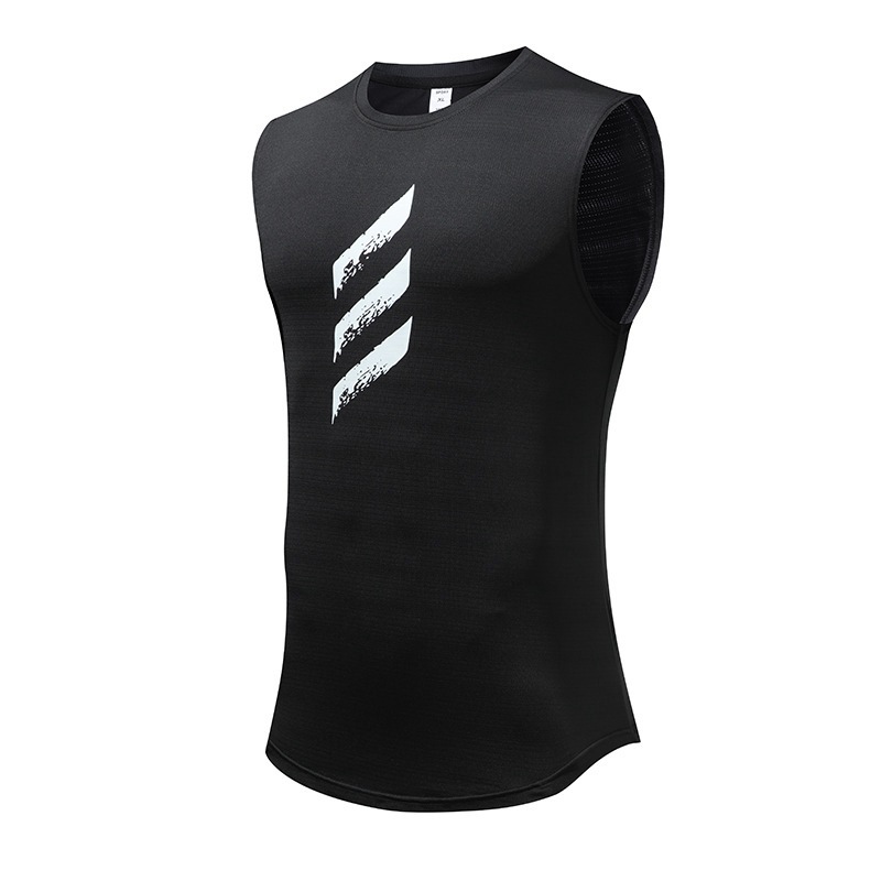Summer new men's fashionable printed round neck mesh quick-drying bottoming shirt sports casual top sleeveless vest men
