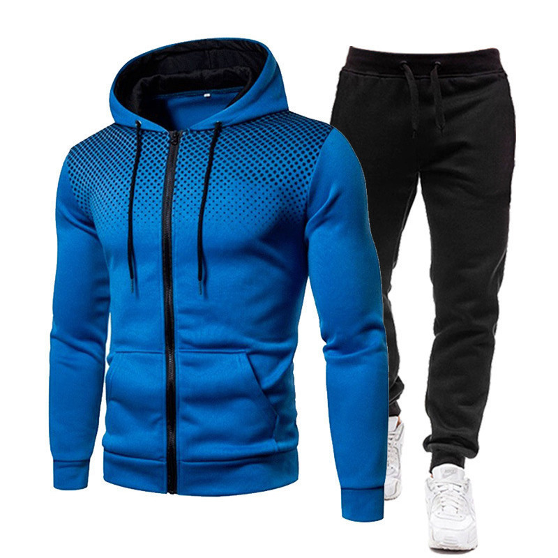 Cross-border new dot print solid color zipper suit autumn and winter fleece-lined men's and women's sports hoodie sweatshirt sweatpants