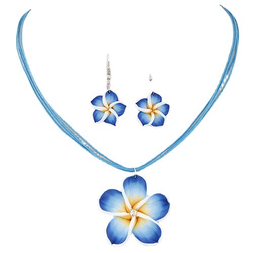 Korean fashion sweet and rich flower wax rope temperament necklace earrings necklace set