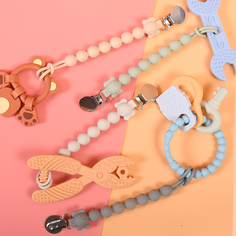 Amazon New Baby Pacifier Chain Пряжка из нержавеющей стали Зажим для соски с защитой от падения с силиконовыми бусинами для детских зубов